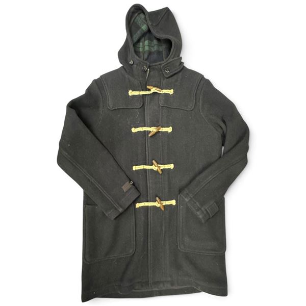 Abercrombie & Fitch Black Hooded Duffle Coat with Plaid Lining, Size M