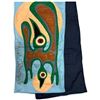 Image 2 : Signed Paul Johnny Blue Appliqué Textile Scarf with Abstract Bird & Disc Motifs 67" Long