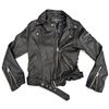 Image 1 : 7 For All Mankind Black Genuine Leather Belted Moto Jacket, Size S/P, Asymmetrical Zip
