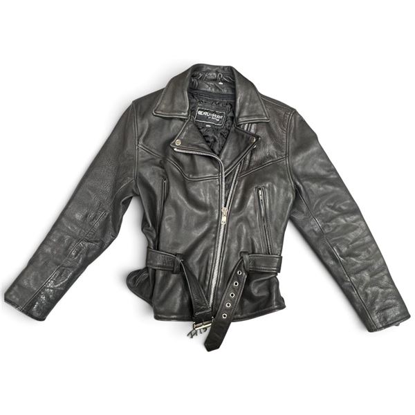 Cruiser by Sofari Black Leather Belted Motorcycle Jacket, Quilted Lining, Made in Pakistan