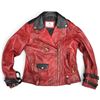 Image 1 : Exmore Red & Black Leather Biker Jacket with Bat & Diamond Back Emblem, Size Small