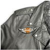 Image 2 : First Manufacturing Co. Black Leather Motorcycle Jacket with Harley-Davidson Patches, Size 58