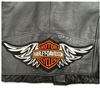 Image 7 : First Manufacturing Co. Black Leather Motorcycle Jacket with Harley-Davidson Patches, Size 58