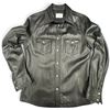 Image 1 : Aegis Black Leather Western Snap-Front Shirt Jacket with Pointed Yokes & Chest Pockets
