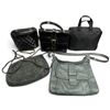 Image 2 : Group of Five Black & Gray Handbags: Quilted Chain Bag, Glossy Satchel & Armor Tote