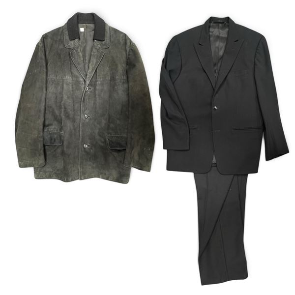Men's Black Suede Coat (20 in. Shoulder) & Poerschke und Tyrasa-Labeled Suit