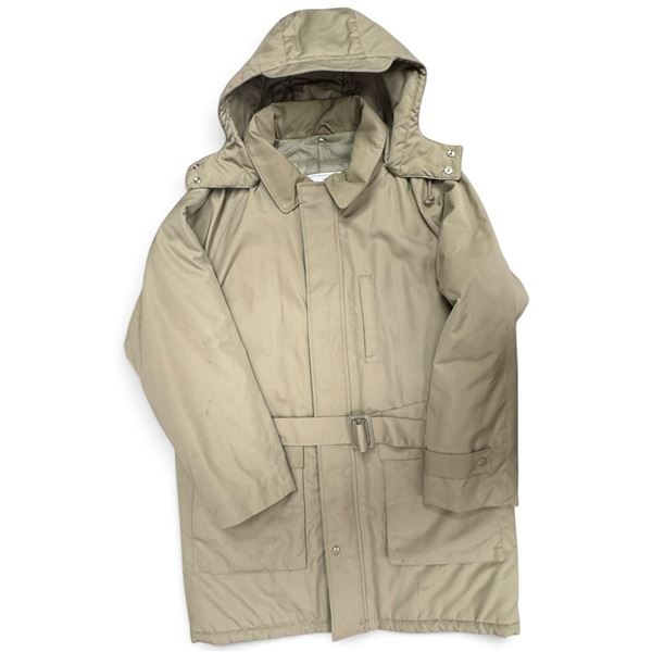 London Fog Maincoats Khaki Hooded Belted Raincoat with Patch Pockets, Size 42