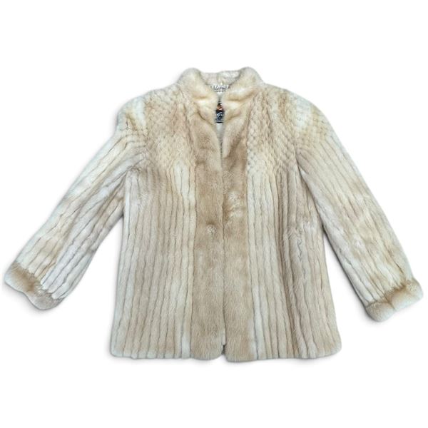 Vogue Cream-Colored Fur Jacket with Stand Collar & Lustrous Lining (16 in. Shoulder)