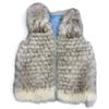 Image 1 : Gray & Cream Fur Vest with High Collar & Embroidered Blue Satin Lining, Size Small