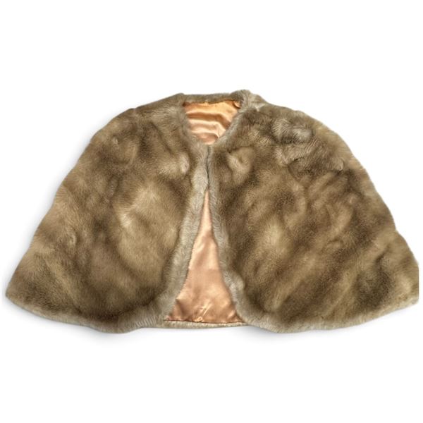 Venel Paris Brown Faux Fur Capelet with Satin Lining, Size Small
