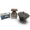 Image 1 : Vintage Utility Lot: Pelouze KC-2 Postal Scale, Cast-Iron Camp Oven & Steamette Box