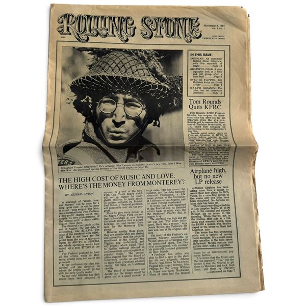 Rolling Stone Premiere Issue Vol. 1 No. 1, Nov. 9, 1967, John Lennon Cover & Supremes Ad