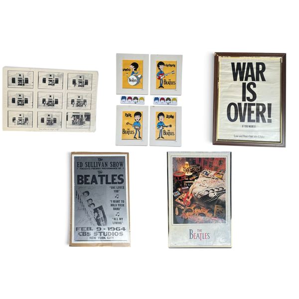 Beatles Wall Art Lot: 6 Signed Panels, War Is Over, Ed Sullivan, Venus & Mars Poster