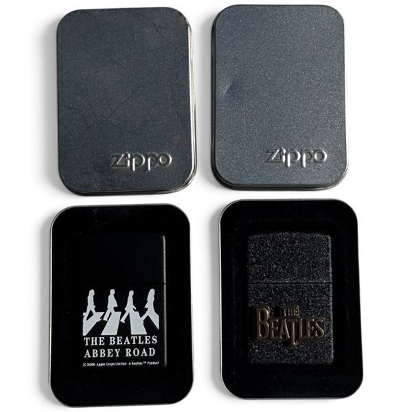 Pair of Zippo Beatles Lighters, Abbey Road 21084 & Logo 236BTL 502, with Display Tins