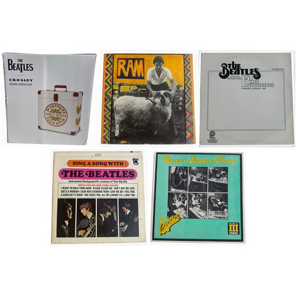 Beatles & McCartney Lot: Crosley LP Case + 4 Records Incl. Ram & Pickwick