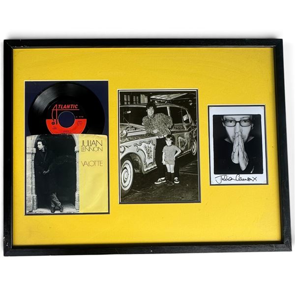 Julian Lennon Valotte 45 Record, Photos & Signed Portrait Display (25 x 19 in.)