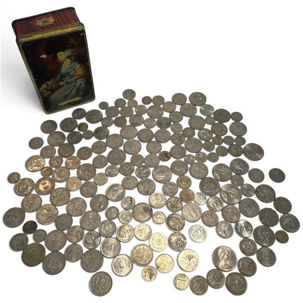 Large Assortment of 20th-Century World Coins from Europe, Americas & Asia with Portrait Tin
