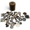 Image 1 : Mixed World Coins, Trade Tokens & Commemorative Medals with Vintage Savings Bank