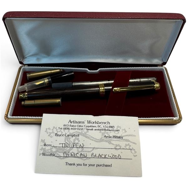 Artisan Made African Blackwood Tri Pen in Burgundy Box