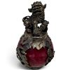 Image 2 : Tibetan Silver & Red Stone Foo Dog Paperweight  3" Tall X 1.75" Diameter