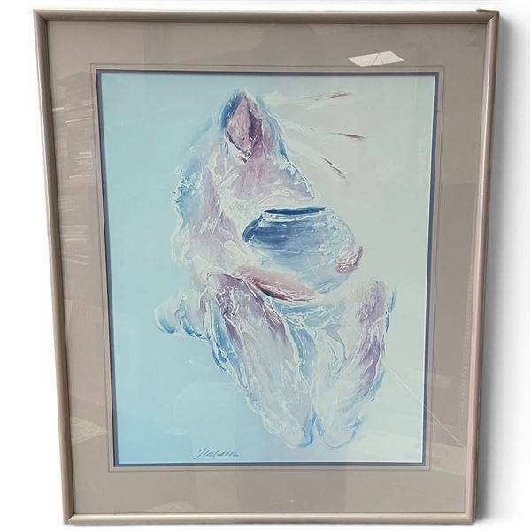 Bert Seabourn Signed Expressionist Seated Figure with Vessel, Framed Figural Painting