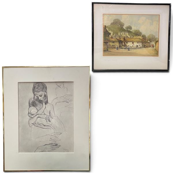 George F. Nicholls "At Polperro, Cornwall" & After Picasso Mother and Child Study, Framed