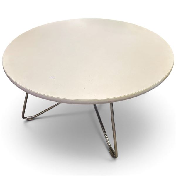 Modern Round Cream-Finished Coffee Table with Chrome Tubular Legs (30 x 15 in.)