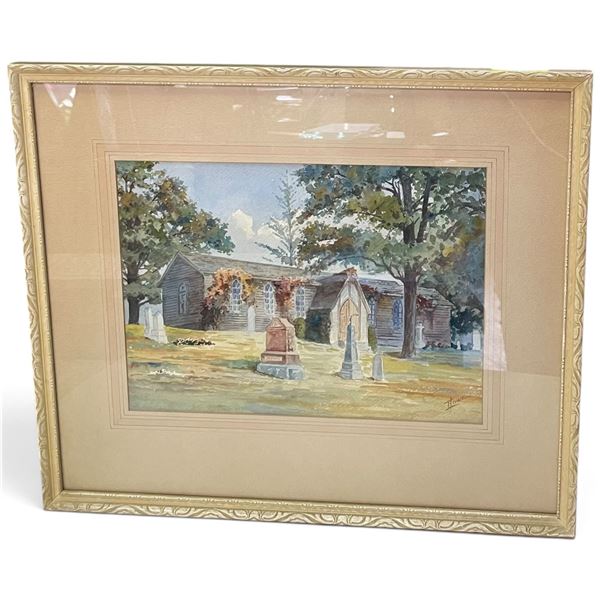 Howe Signed Watercolor of St. John the Baptist Norway Church, Toronto 21x18"