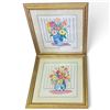 Image 1 : Joyce Kasprzyk Signed Stripes I & II Floral Serigraphs in Matching Gold Frames 16x16"