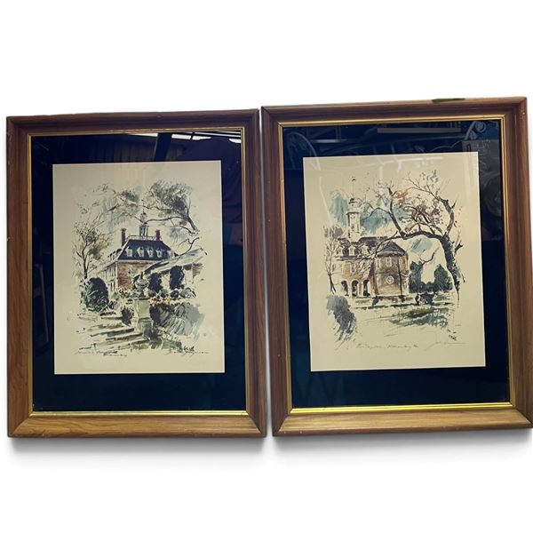 John Haymson Colonial Williamsburg Color Prints, Governor's Palace & Capitol, Pair 16x20" Each