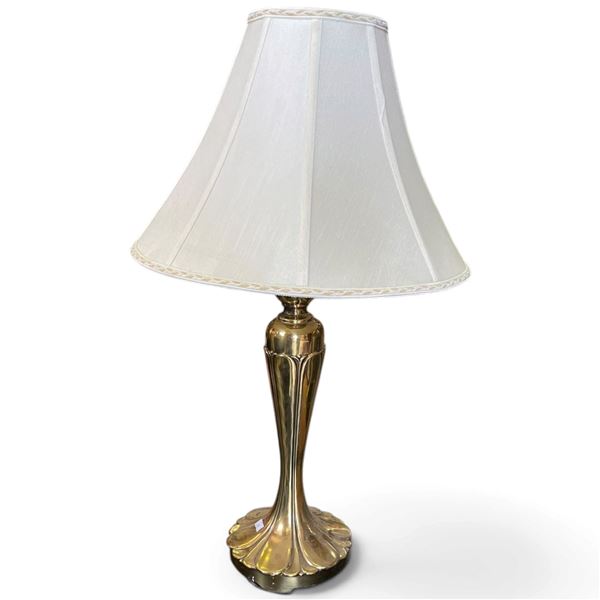 Brass-Tone Floral Pedestal Table Lamp with Dale Lighting Shade & Flame Finial 29" Tall