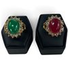 Image 1 : 2 New Gold Plated Crystal Accented Dinner Rings - Size 8.5 with Green Stone, Size 7 with Red Stone -