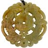 Image 2 : Chinese Carved Stone 3" Pendant with Auspicious Bat and Coin Desing * .3" thick