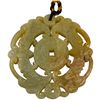 Image 3 : Chinese Carved Stone 3" Pendant with Auspicious Bat and Coin Desing * .3" thick