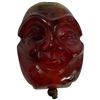 Image 2 : Chinese Carved Red-Amber Style Arhat Pendant on Jade Bail & Green Cord (Head is 2" long and 1.5" dia