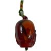 Image 3 : Chinese Carved Red-Amber Style Arhat Pendant on Jade Bail & Green Cord (Head is 2" long and 1.5" dia