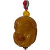 Image 2 : Chinese Carved Butterscotch-Amber Style Arhat Pendant on Jade Bail & Red Cord (Head is 2" long and 1
