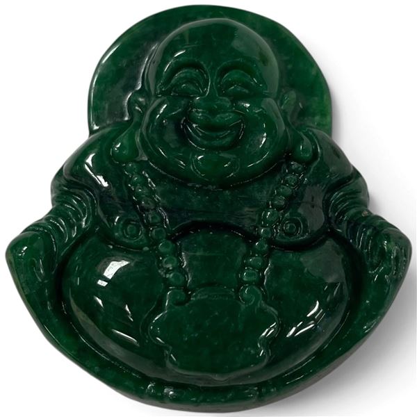 New Jade Green Carved Buddha Pendant (43mm x 47mm x 13mm thick)