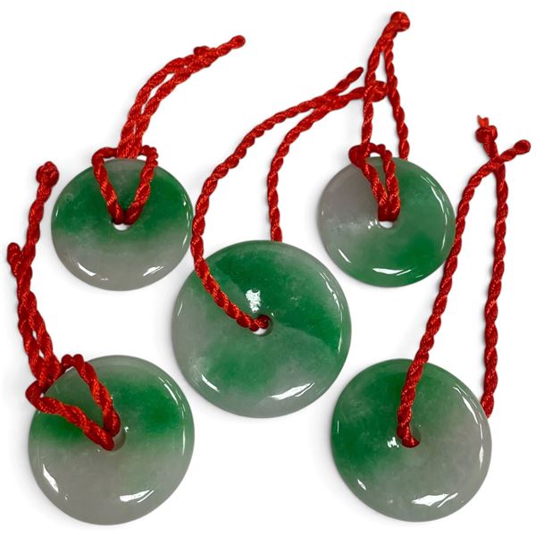 5 Chinese "Rings of Life" on Red Cords (Smallest is 34mm diameter & Largest is 40mm diameter)
