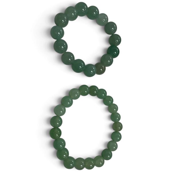 2 New Jade Green Stone Bead Bracelets (10mm & 12mm beads)