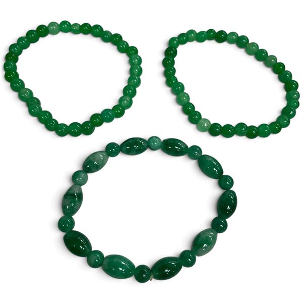 4 New Jade Green Stone Bead Bracelets (5.8 mm  - 7.6mm beads)