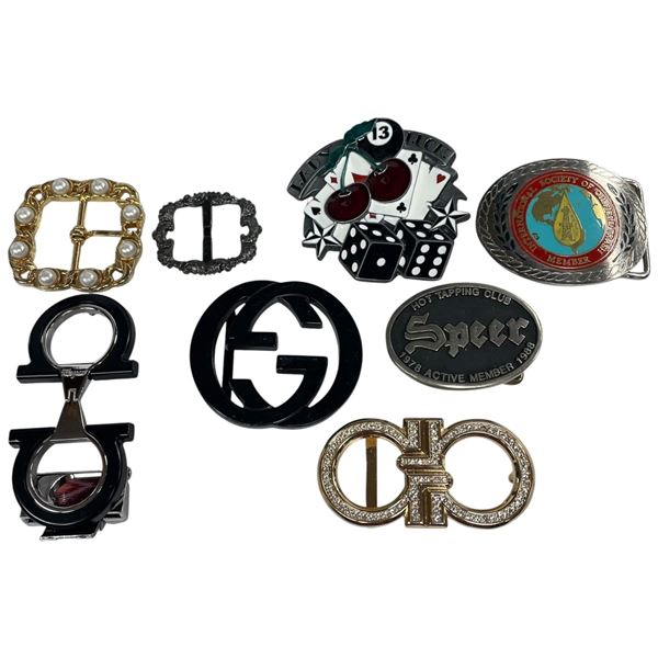 8 Collectible Belt Buckles - Ferragamo. Oilfield Trash, Lady Luck, Speer, Gucci & More