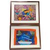 Image 1 : Pair of Framed Panamanian Guna Mola Reverse-Appliqué Fish & Dolphin Textile Panels