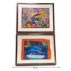 Image 2 : Pair of Framed Panamanian Guna Mola Reverse-Appliqué Fish & Dolphin Textile Panels