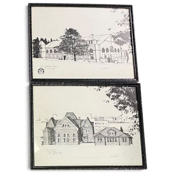 Jerry Rivard Pair of New Westminster Architectural Ink Drawings, Signed & Dated 1978 17"