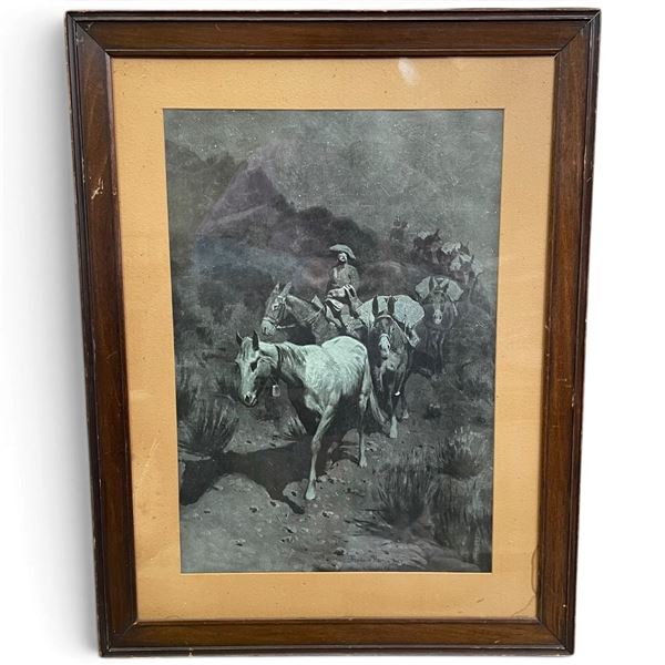 After Frederic Remington, The Bell Mare Western Nocturne Reproduction Print, Framed