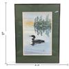 Image 2 : Signed R. Scott 1985 Common Loon & Pine Island Wildlife Painting in Glazed Frame 18x24"