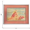 Image 2 : Modernist Watercolor Beach Scene with Fashionable Figures, Shoreline & Boats, Framed 36x18"