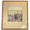 Image 1 : Signed Watercolor & Ink Industrial Outbuildings & Picket Fence, Framed (18 x 21 in.)