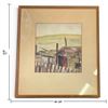 Image 2 : Signed Watercolor & Ink Industrial Outbuildings & Picket Fence, Framed (18 x 21 in.)